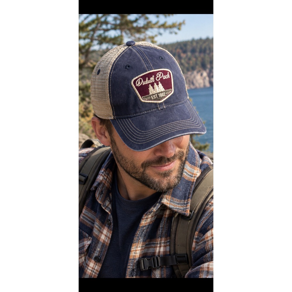 Duluth Pack Ouray Sportswear Navy Blue Tan Mesh Trucker Snapback Hat 51286